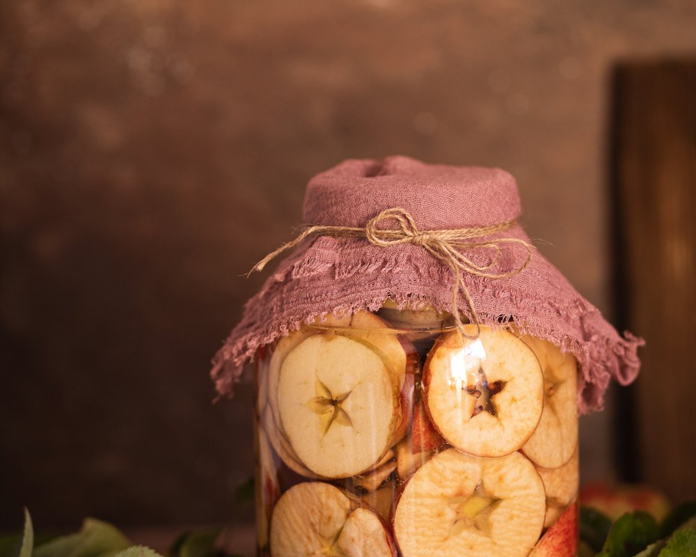 Jar of apple butter with a kraft label