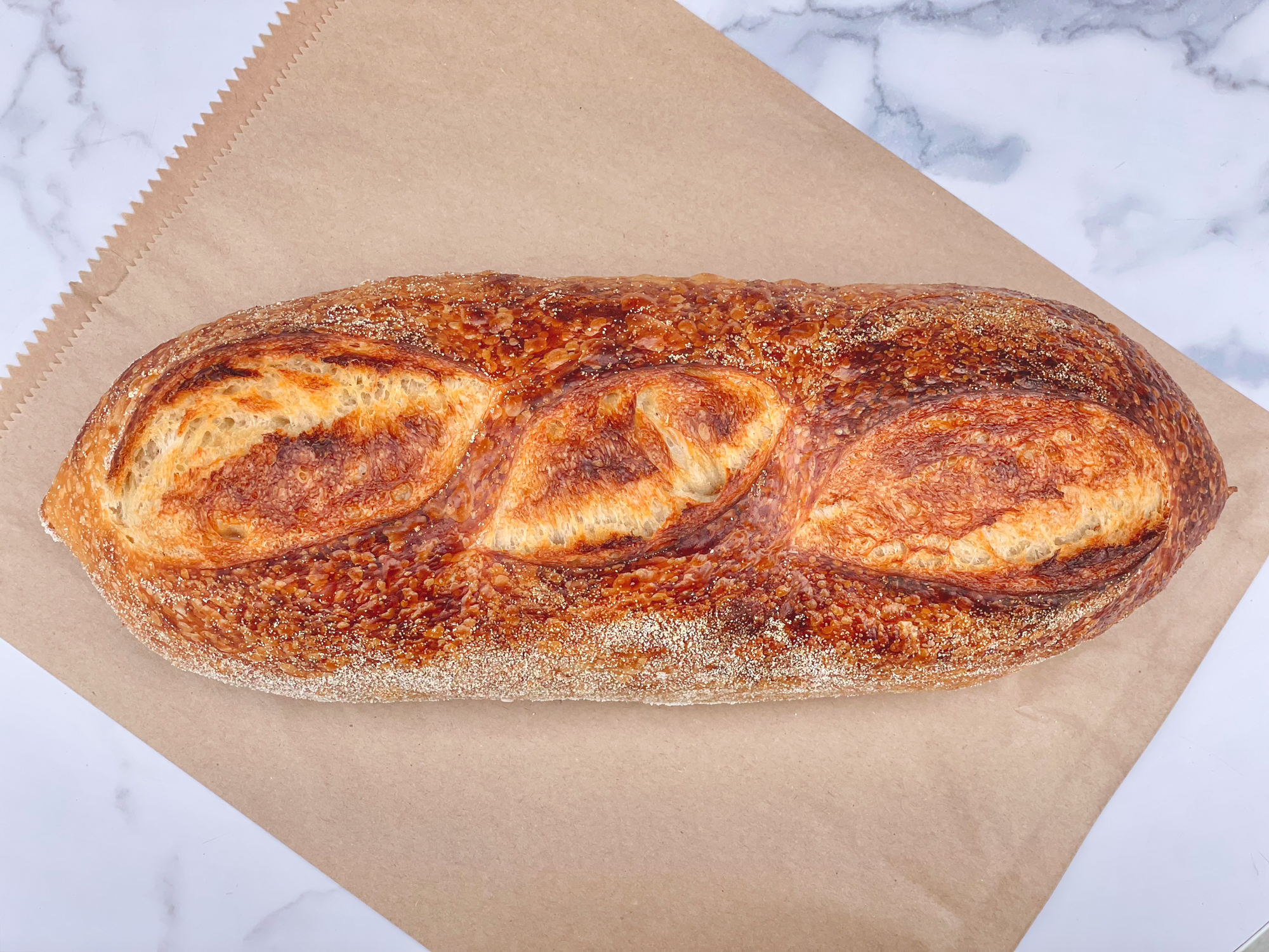 White sourdough batard loaf