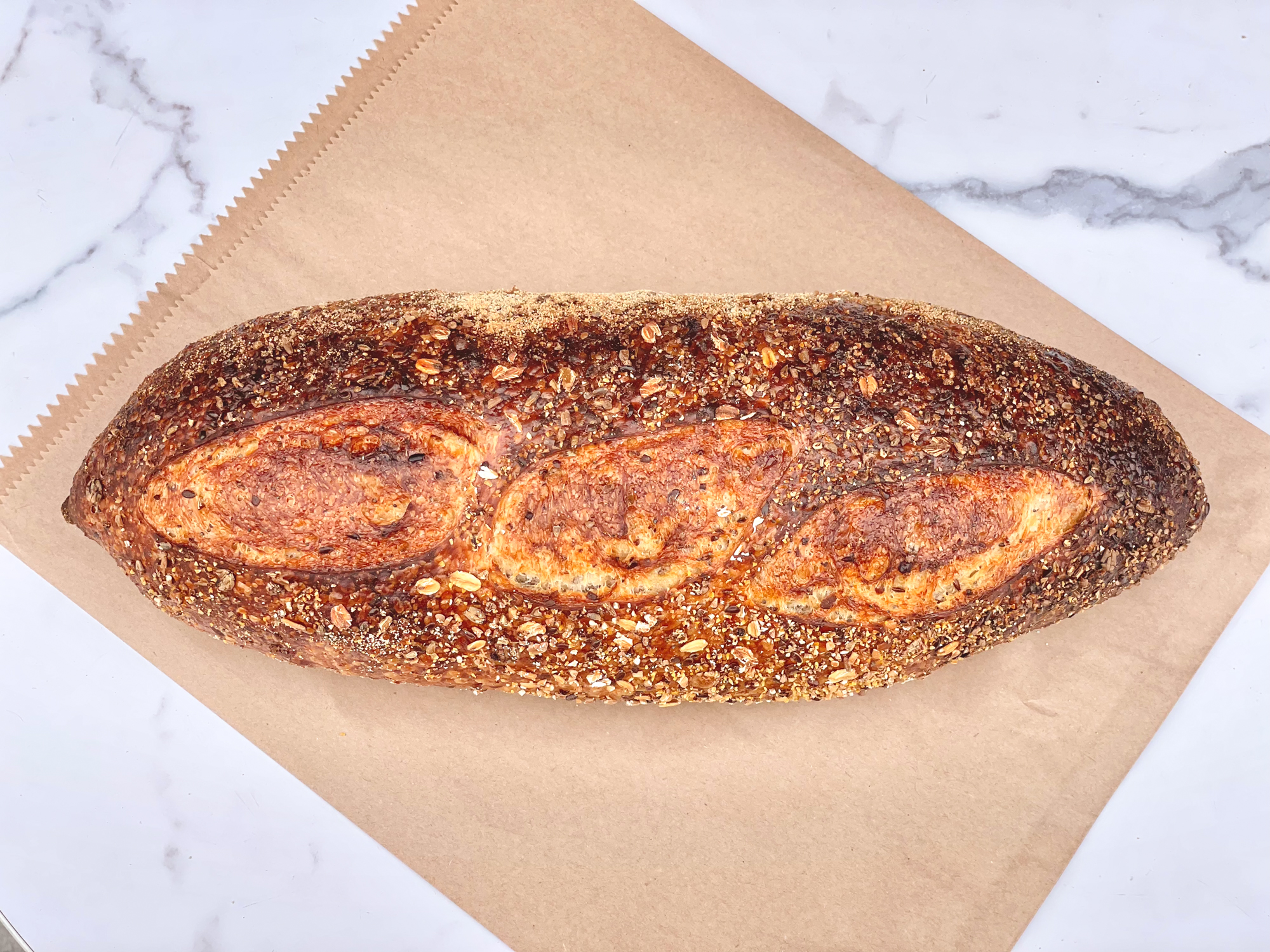 7-grain sourdough batard loaf