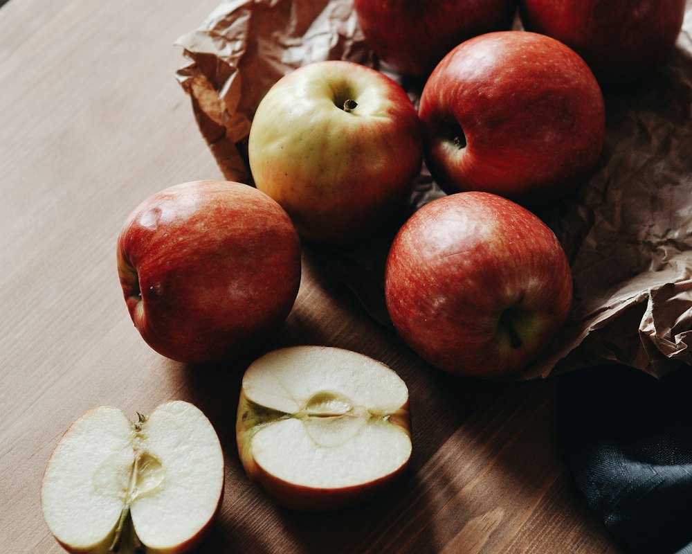 Empire apples in a paper peck bag