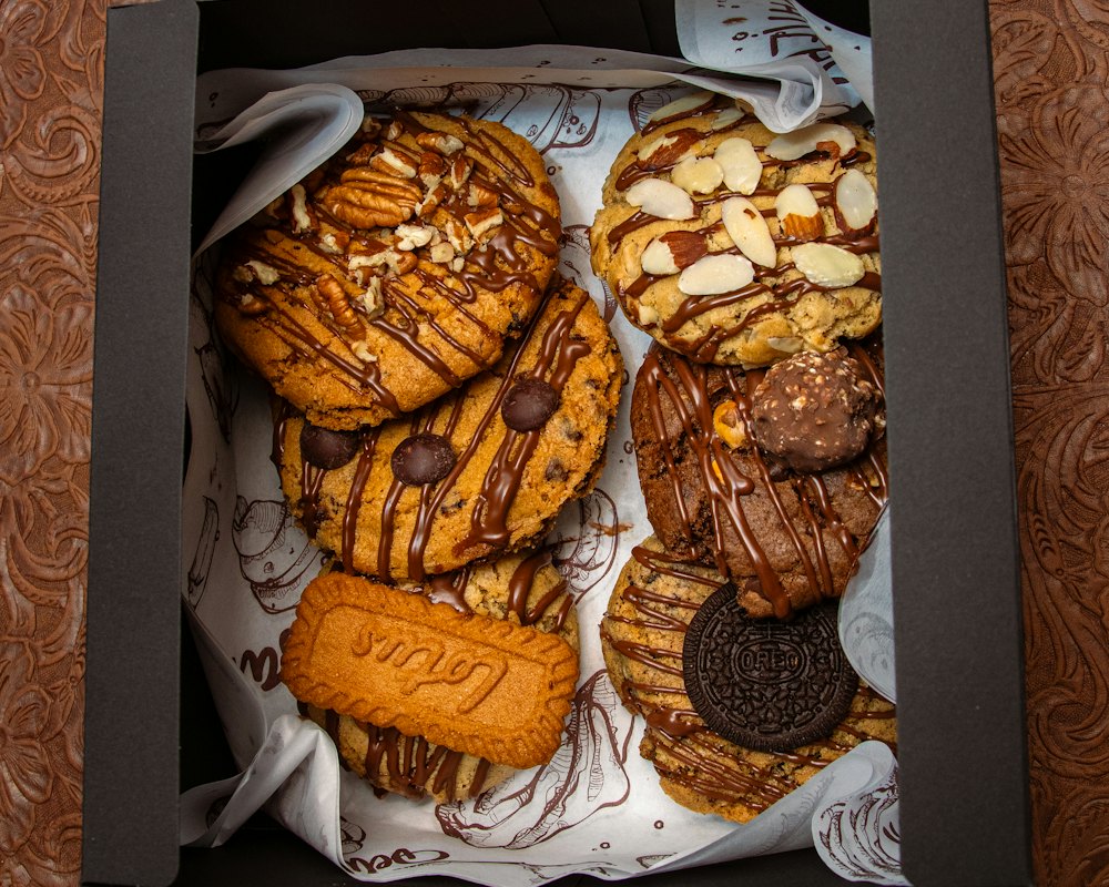 Open crate of baked goods