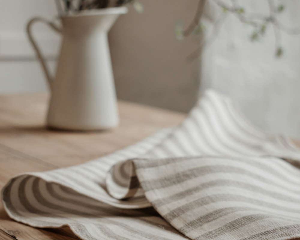 Folded printed tea towel