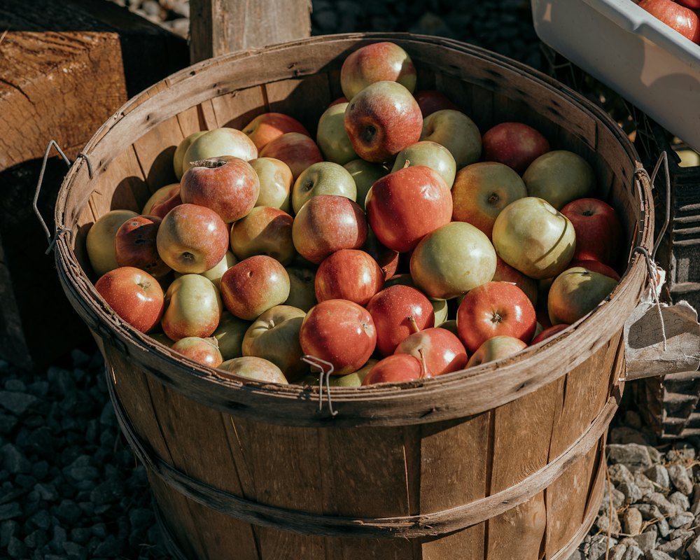 Idared apples in a paper peck bag